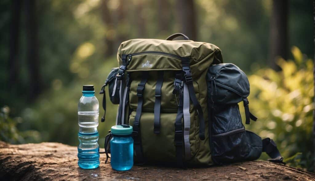 A backpack filled with food and water supplies for multi-day hiking